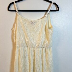 BONGO Cream Lace Lined Maxi Dress Spaghetti Strap Elastic Waist Bohemian L G